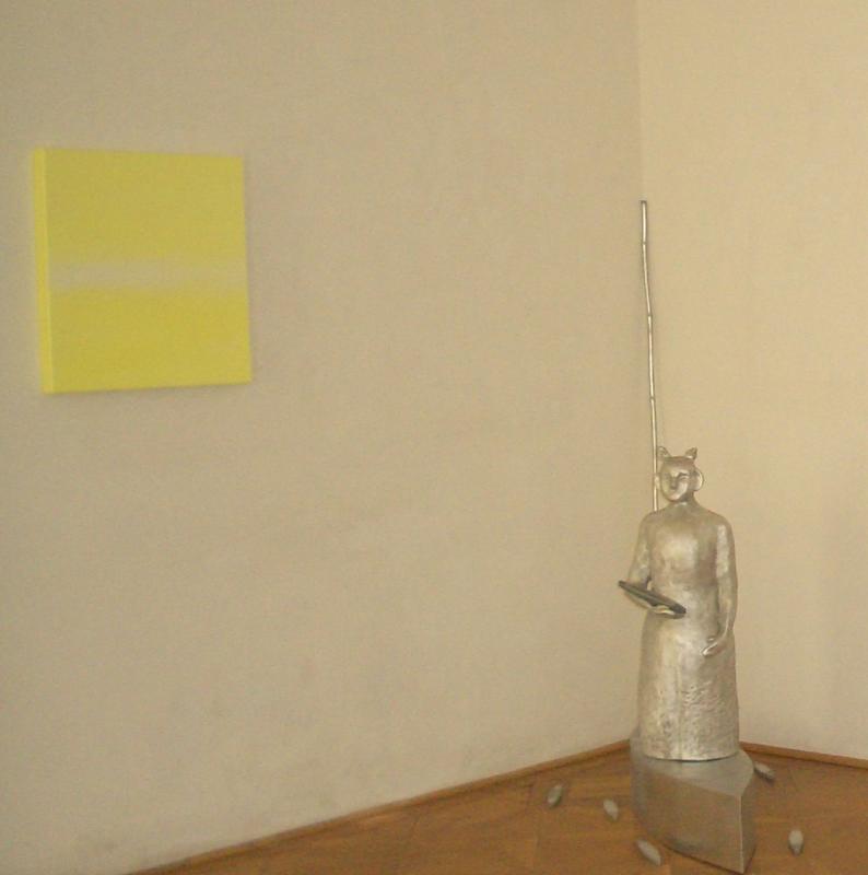 Linke Wand: "Sonnengott Re" (linke Wand), Acryl 50x50cm / rechte Wand: "Seelen in Barken zu Sonnengott Re", Acryl je 50x50cm